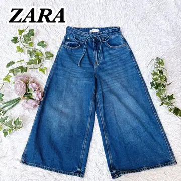 자라 ZARA 초와이드 배기 데님 팬츠 와이드 팬츠 벨트 포함 EUR36