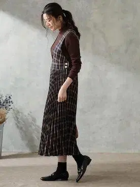 그레디 브릴리언트 auief 풍성한 플리츠 체크 오버롤 스커트