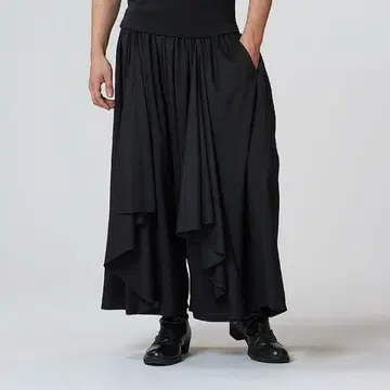 NO ID. BLACK 노아이디 개더 배기 드레이프 트라우저