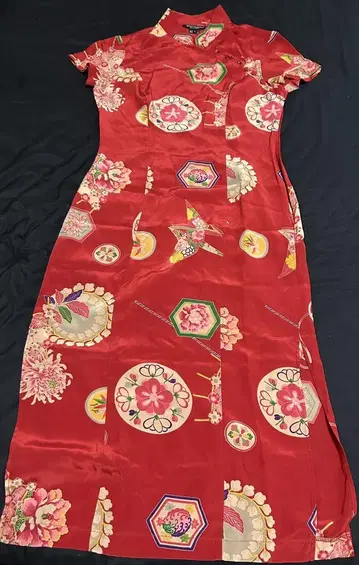 Betsey Johnson 빨간색 꽃무늬 차이나 드레스 빈티지 미국제