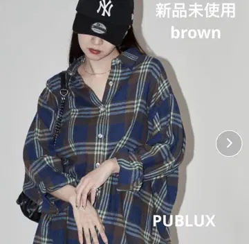 미사용 새상품 PUBLUX/파블럭스 오버 사이즈 체크 셔츠 브라운
