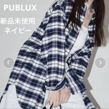 미사용 새상품 PUBLUX/파블럭스 오버 사이즈 체크 셔츠 네이비