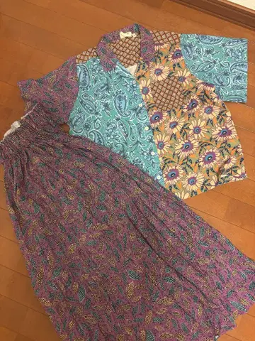 티티카카 아프리카 스커트 롱 플리츠 스커트 셔츠 셋업