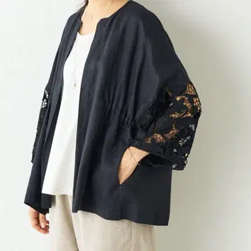 BEARDSLEY 비어즐리 소매 레이스 린넨 겉옷 블랙