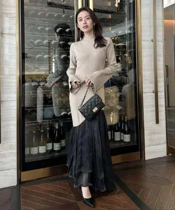 anuans 도킹 니트 원피스 베이지 M