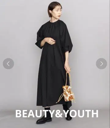 BEAUTY&YOUTH 개더 볼륨 8부 소매 맥시 원피스