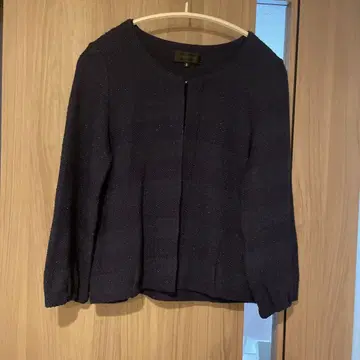 UNTITLED 노카라 자켓 볼레로 네이비 라메