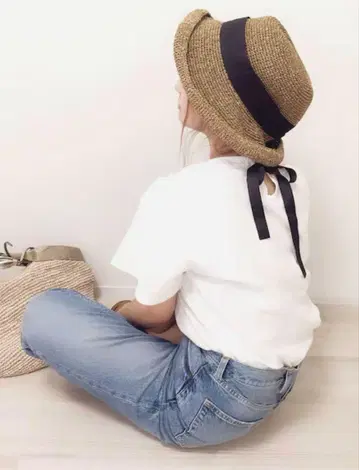 14+ 세일러 리본 밀짚 모자 아 브라운 57.5cm