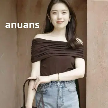 anuans 아누아스 시어 오프 숄더 개더 컷 상의 브라운