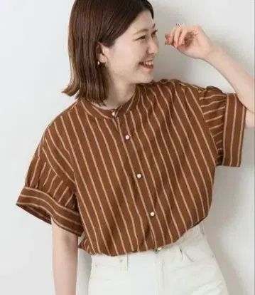 Spick & Span 코튼 실크 펄 버튼 턱 슬리브 셔츠