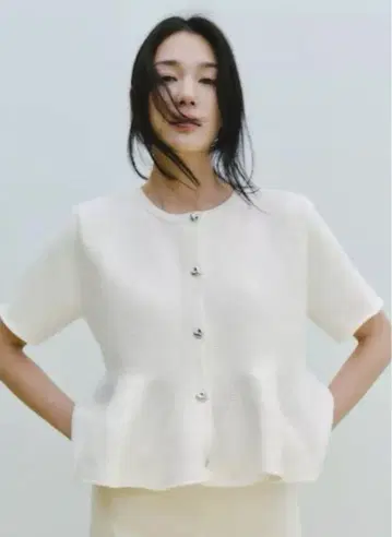 자라 페플럼 니트 자켓 반팔 화이트 L