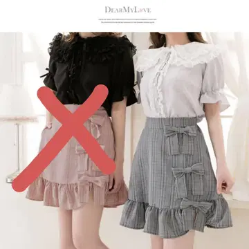DearMyLove 트리플 리본 사다리꼴 스커트 블랙 체크 3L