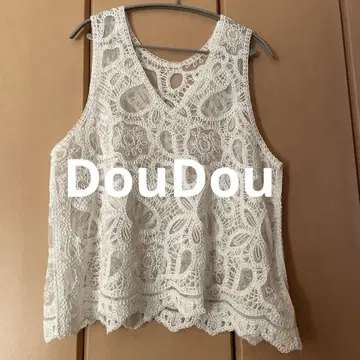 새상품급 DOUDOU 자수 2way 탱크탑 자수 레이스 화이트