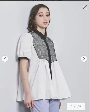 유나이티드 애로우즈 자수 콤비 숏 슬리브 블라우스 새상품급