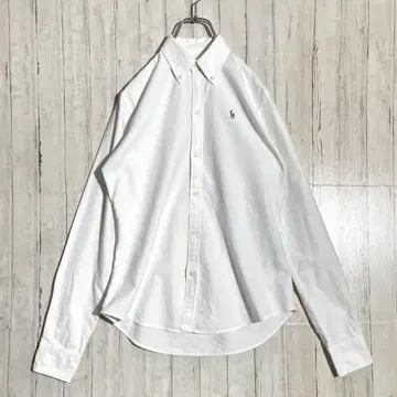 Ralph Lauren 버튼 다운 자수 로고 긴팔 셔츠 화이트 A 라인