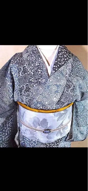 형염 코몬(국화, 꽃, 고전 문양) 순수 실크 새상품급