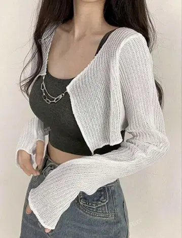 숏 가디건 체인 장식