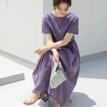 새상품급 어반 리서치 도어스 코튼 보일 개더 원피스 롱 보라색 계열