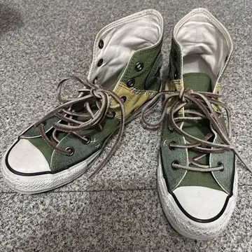 컨버스 하이컷 스니커즈 빈티지 일부 가죽 가죽 끈