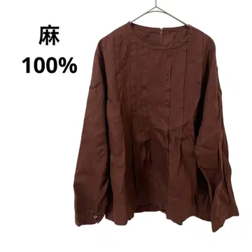 다크 브라운 긴팔 셔츠 턱 디자인 린넨 100%