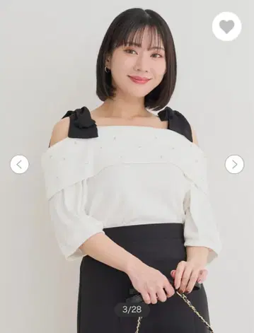 오프숄더 리본 포함 오분 소매 3L