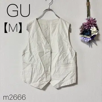 지유 린넨 블렌드 컴팩트 베스트 겉옷 얇은 소재 GU 화이트 [M]