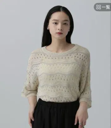 LEPSIM 7 게이지 시스루 패턴 5부 소매 아이보리