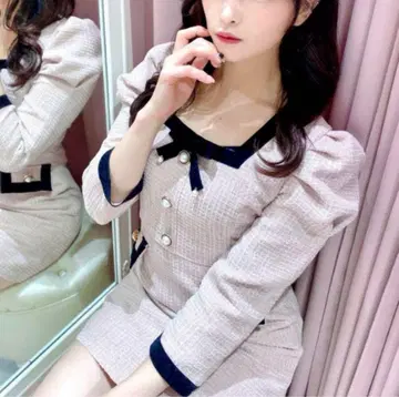 마농토쿄 manontokyo 파스텔 트위드 리본 원피스 핑크
