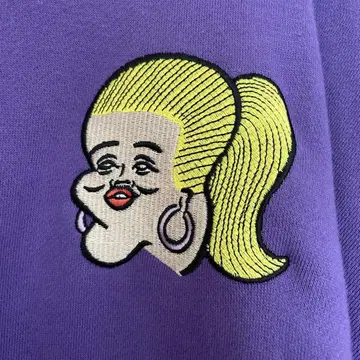 보라색 자수 캐릭터 후드티 punyus 푸뉴즈 와타나베 나오미