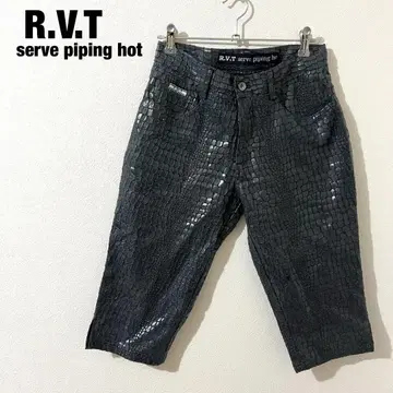 R.V.T 하프 팬츠 크로커다일 뱀 패턴 그레이 숏 팬츠 개성적인