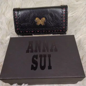 새상품급 ANNA SUI 박스 포함 가죽 키 케이스 4연 버터플라이 블랙