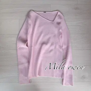 Mila owen 아지메 넥 오가닉 리브 니트 탑 [손세탁 가능]