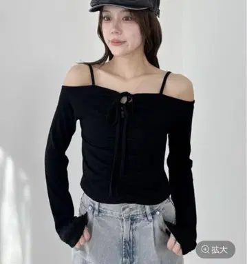 Heather 프론트 개더 오프숄더 티셔츠 블랙 프리 사이즈