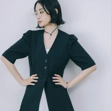 BABYLONE 5부 소매 퍼프 슬리브 자켓 블랙 36 바빌론