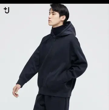 유니클로 +J 드라이 맨투맨 하프 지퍼 후드티 (긴팔) L 네이비
