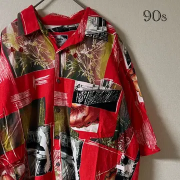 90s CASUAL LAND/알로하 셔츠/레드