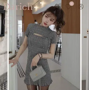 Darich 리본 셔링 깅엄 미니 원피스