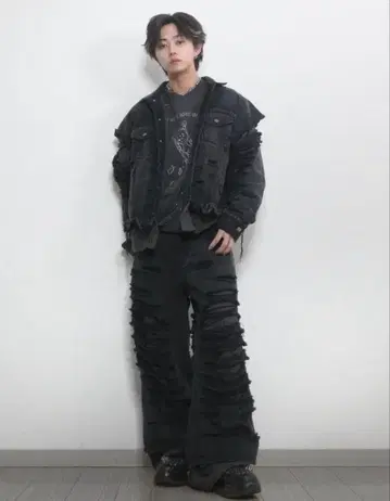 맨투맨 도킹 디자인 데미지 데님 자켓 GRANCY