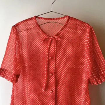 빈티지 핸드메이드 도트 블라우스 60년대 70년대
