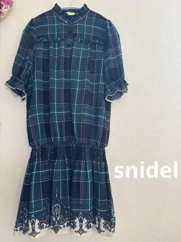 snidel 스나이델 체크 무늬 허리 밴딩 자수 원피스 F 그린