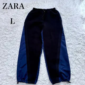 새상품급 ZARA 바이컬러 절개 와이드 팬츠 드로 코드 L 네이비