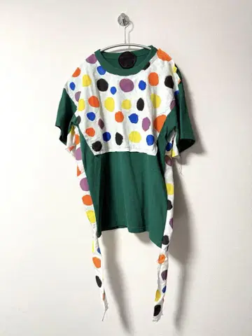 도중에 그만두기 도트 패치워크 티셔츠 그린 XL