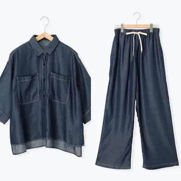 Samansa Mos2 블루 [접촉 냉감] 쿨 데님 셔츠 / 팬츠