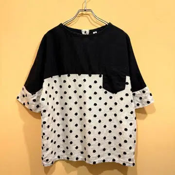 린넨 100% Brocante 블라우스 도트 무늬 절개 블랙 2