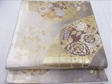 나고야 오비 꽃무늬 골드 컬러 은색