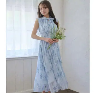 tocco 리본 포함 허리 플라워 프린트 플리츠 원피스 미치시 요시미
