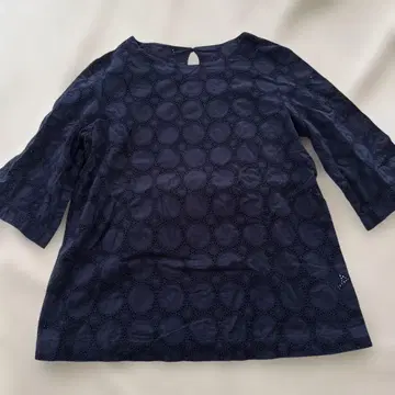 네이비 코튼 블라우스 자수 컷 티셔츠 코튼