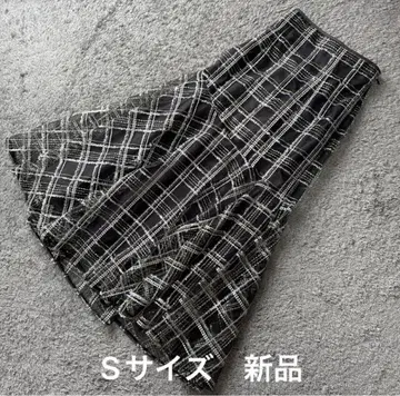 시어 체크 뒷면 레이스업 리본 머메이드 롱 스커트 블랙 S 새상품