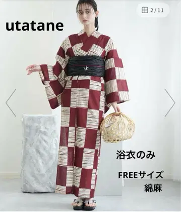 utatane 면 린넨 유카타 유카타만 프리 사이즈