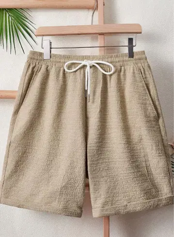 베이지 텍스처 숏 팬츠